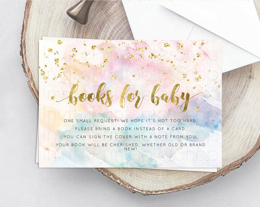 Pastel Books For Baby Card Pastel Rainbow Book Insert Colorful Ombre Watercolor Book Card Confetti Glitter Baby Book Poem Request D10265