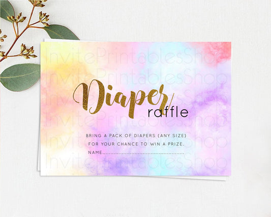 Pastel Diaper Raffle Card Pastel Rainbow Diaper Raffle Insert Colorful Ombre Watercolor Diaper Ticket Confetti Glitter Raffle Game D10435