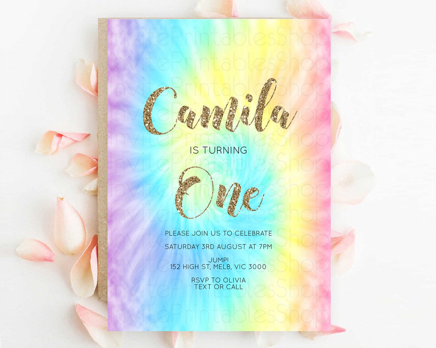 Tie Dye Invitation Rainbow Birthday Invitation Pastel Invitation Colorful Invitation Pastel Rainbow Party 3rd 2nd 1st First Birthday D10580