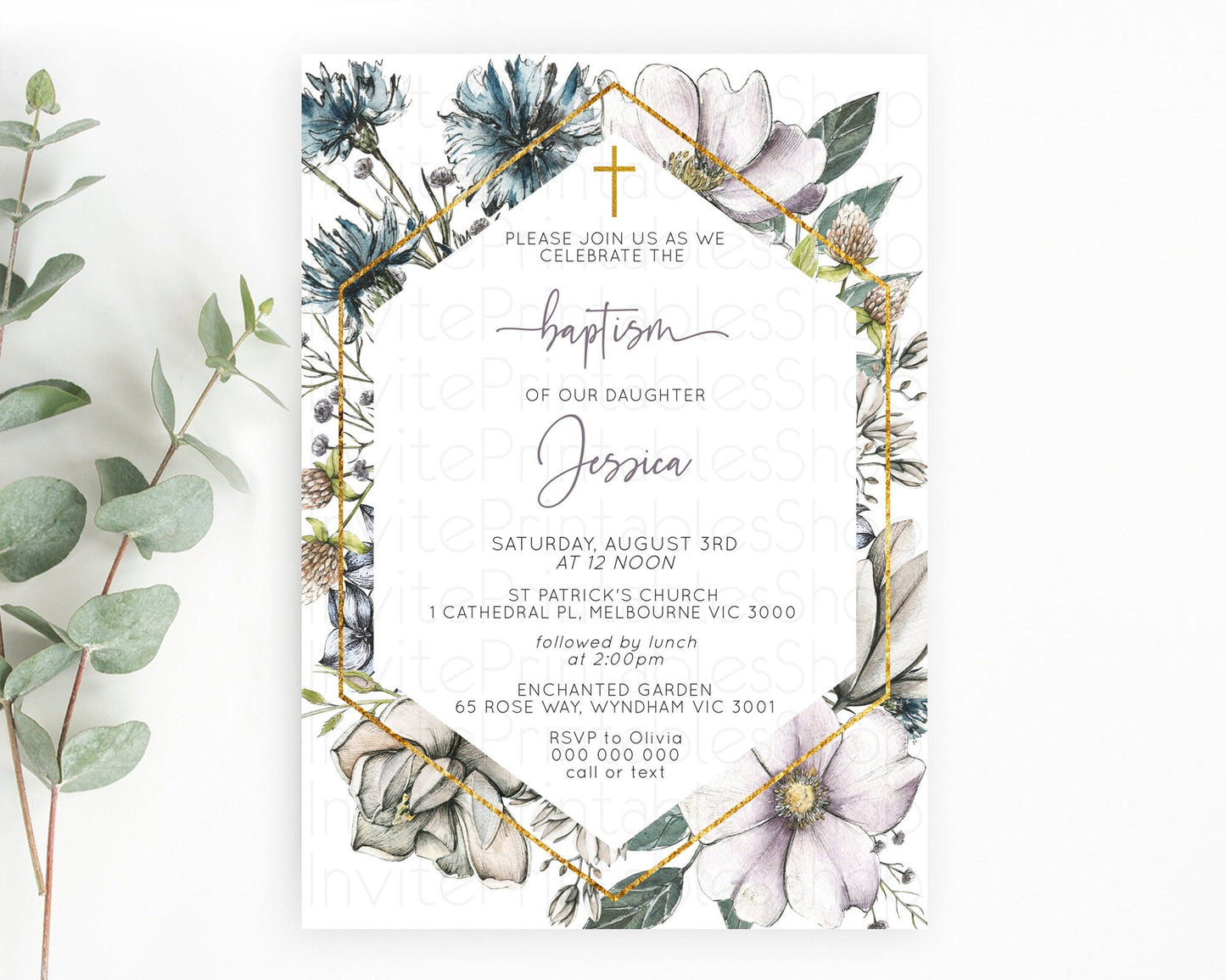 Secret Garden Baptism Invitation Wildflower Baptism Birthday Invite Pastel Flowers Christening Invite Enchanted Garden Boho Floral  D10501