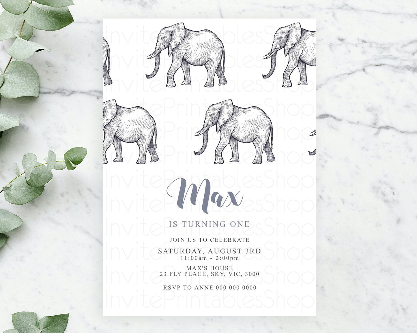 Elephant Birthday Invitation Elephant Invitation Elephant Birthday Safari Elephant Party TWO Wild ONE Jungle Adventure Zoo Birthday D10248