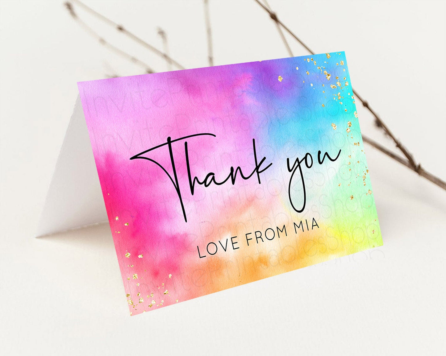 Tie Dye Thank You Rainbow Tie Dye Thank You Card Pastel Birthday Thank You Colorful Pastel Cards Rainbow Teacher Thank You Card D10456