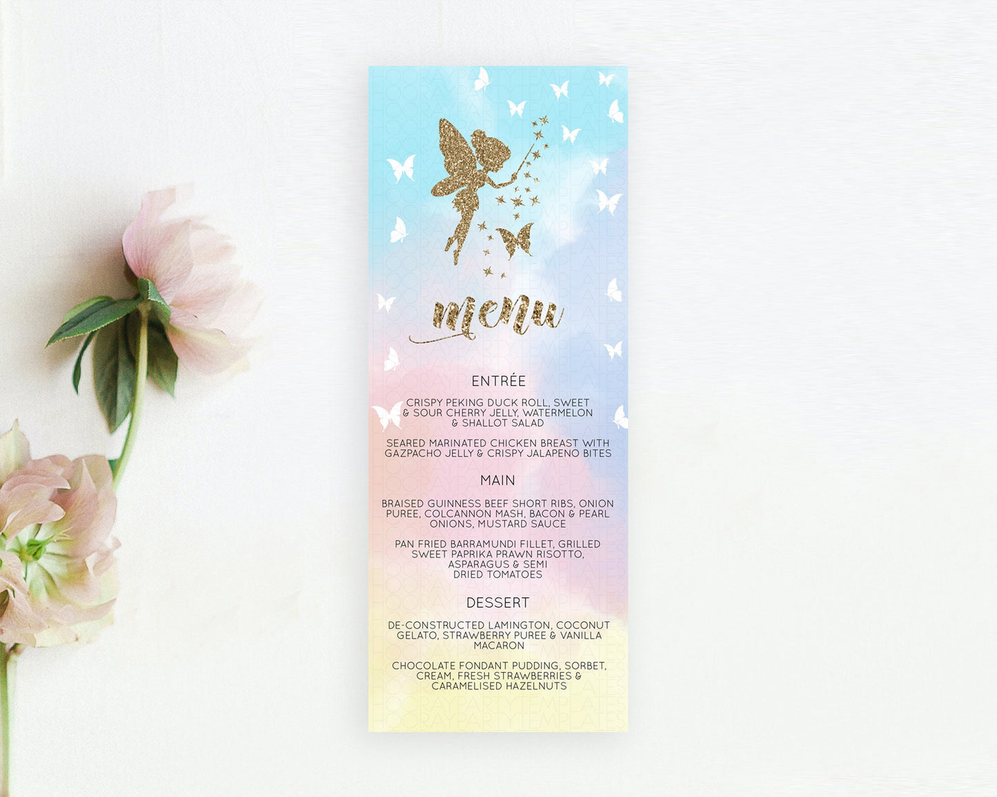 Fairy Menu Fairy Menu Template Enchanted Garden Pastel Floral Butterfly Table Décor Fairy Secret Garden Dinner Dessert Food Menu D10894