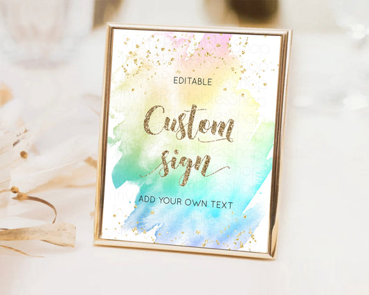Editable Pastel Sign Ombre Table Sign Decor Pastel Ombre Rainbow Watercolor