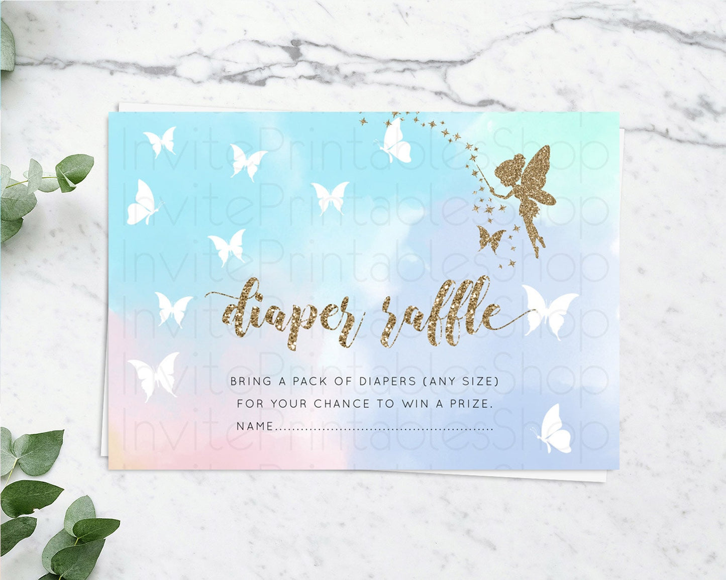 Fairy Diaper Raffle Card Fairy Diaper Insert Enchanted Garden Fairy Diaper Ticket Pastel Floral Butterfly Secret Garden Raffle Game D10894