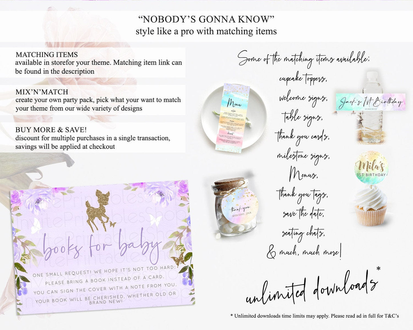 Fawn Books For Baby Card Deer Book Insert Floral Deer Book Card Enchanted Forest Butterfly Pastel Baby Shower Book Poem Request D10963