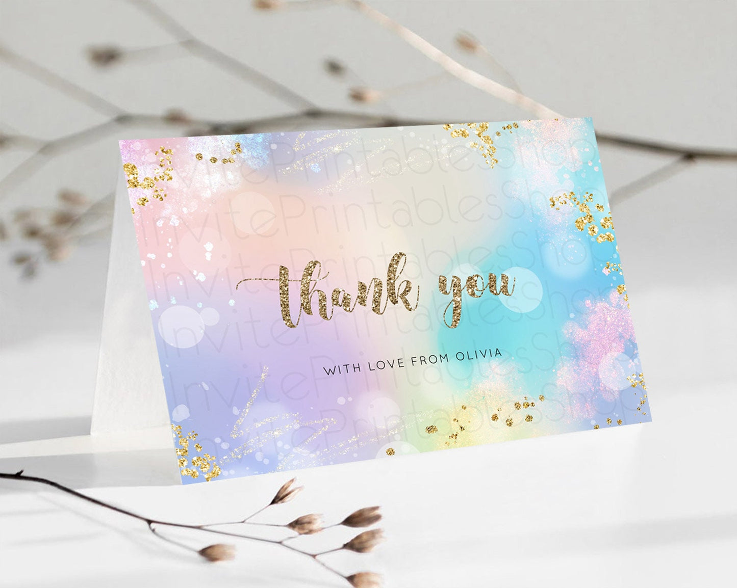 Pastel Thank You Rainbow Thank You Card Colorful Pastel Birthday Thank You Card Confetti Watercolor Pastel Teacher Thank You Cards D10677