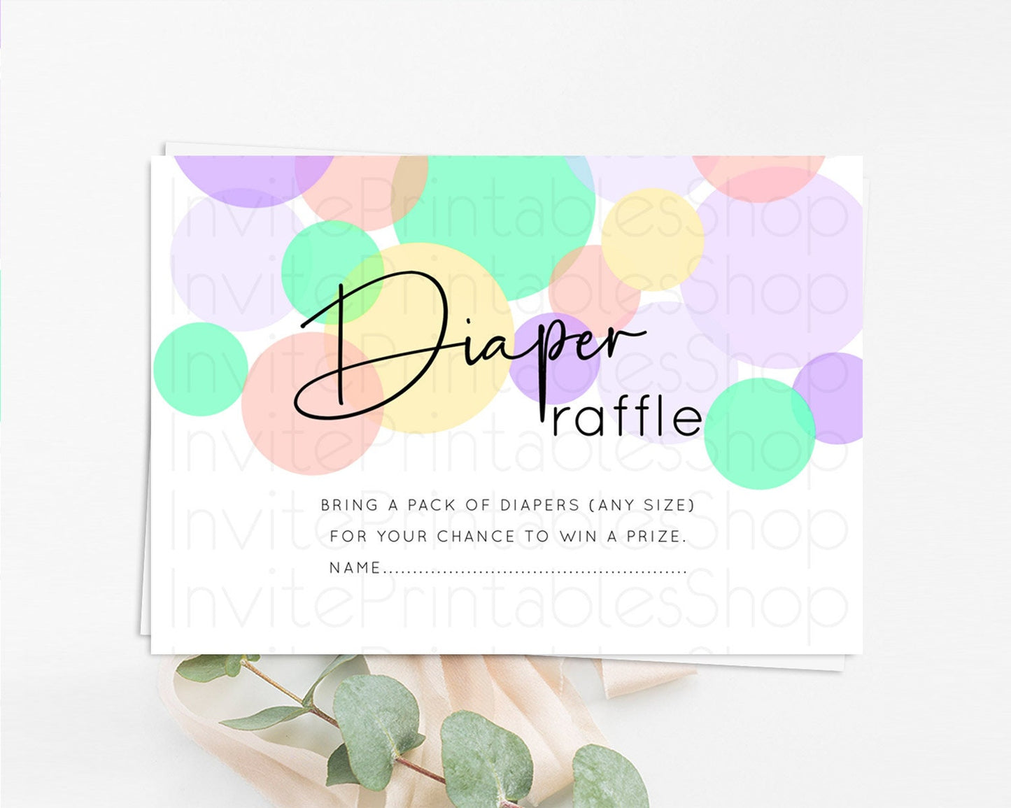 Rainbow Diaper Raffle Card Pastel Sprinkles Diaper Raffle Insert Rainbow Confetti Diaper Ticket Colorful Bubbles Pastel Raffle Game D10380