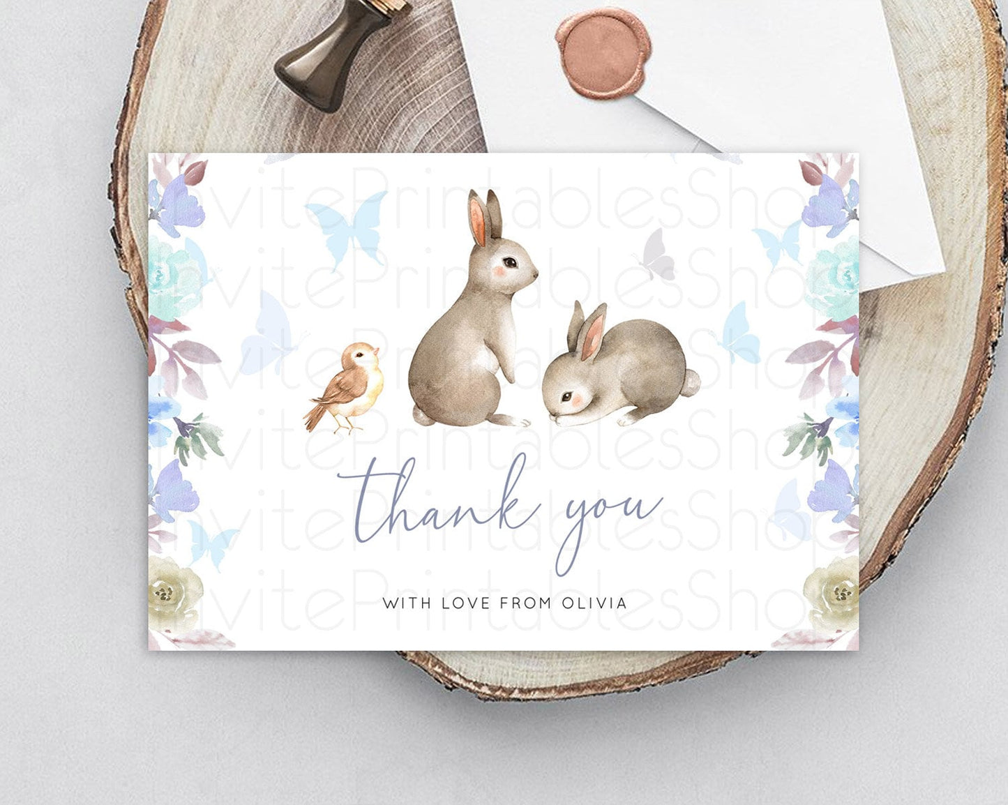 Bunny Thank You Floral Bunny Thank You Card Pastel Flowers Bunny Birthday Thank You Card Secret Garden Bunny Teacher Thank You Cards D10927