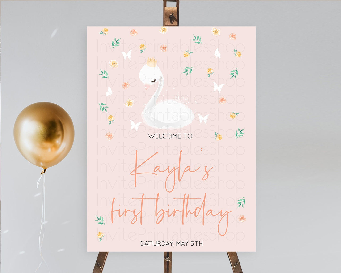 Swan Welcome Board Swan Princess Ballet Welcome Sign Enchanted Swan Lake Secret Garden Pastel Floral First Birthday Welcome Sign D10388