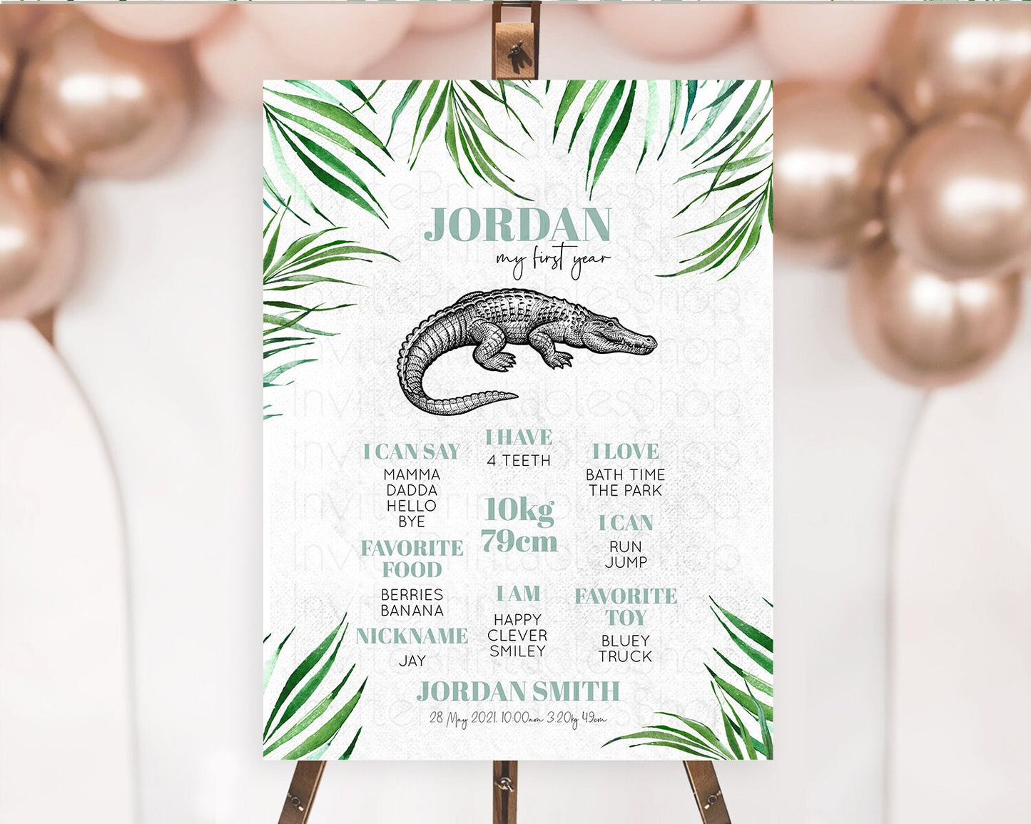 Crocodile First Birthday Milestone Board Alligator Milestone Poster Crocodile Alligator Decor Croc Gator First Birthday Welcome Sign D10847