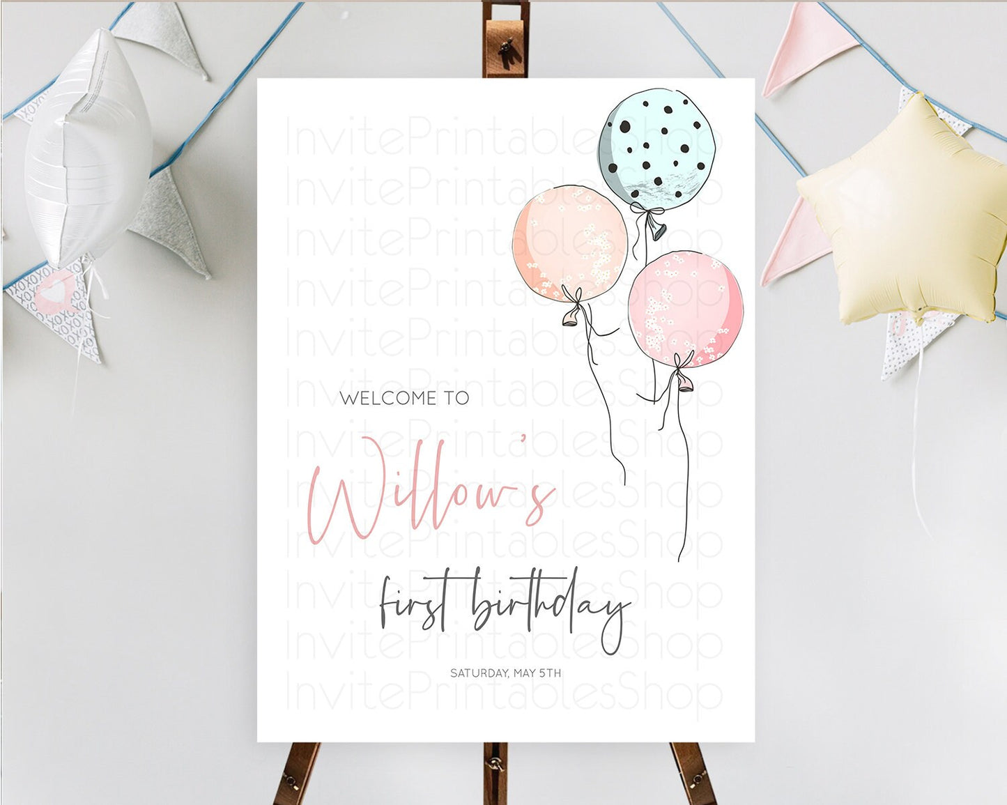 Pastel Balloons Welcome Sign Colorful Balloon Welcome Board Rainbow Balloon Weclome Poster Confetti First Birthday Welcome Sign D10868