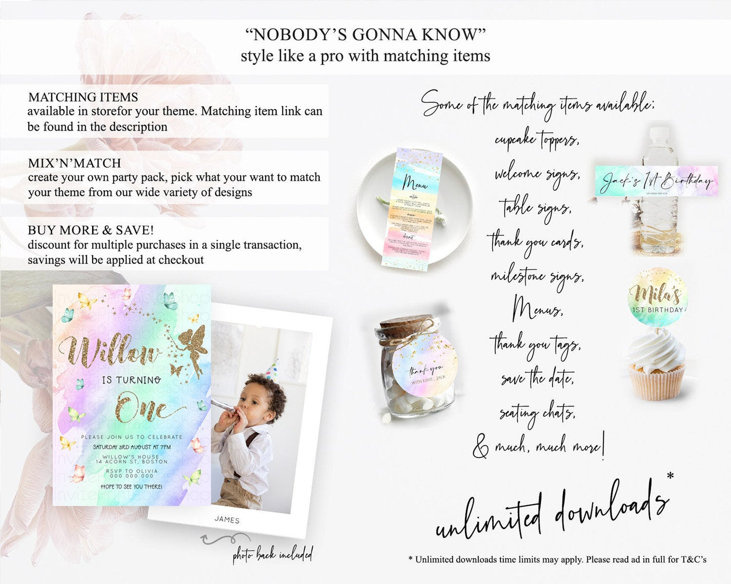 Pastel Fairy Birthday Invitation Pastel Butterflies Fairy Birthday Invitation Rainbow Ombre Watercolor 1st 2nd Birthday Invitation D23331