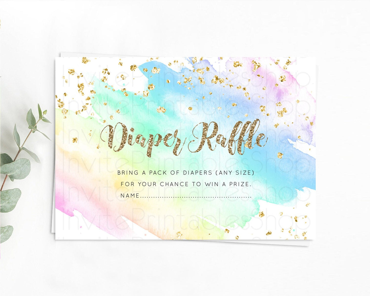 Pastel Diaper Raffle Card Pastel Rainbow Diaper Raffle Insert Colorful Ombre Watercolor Diaper Ticket Confetti Glitter Raffle Game D10637