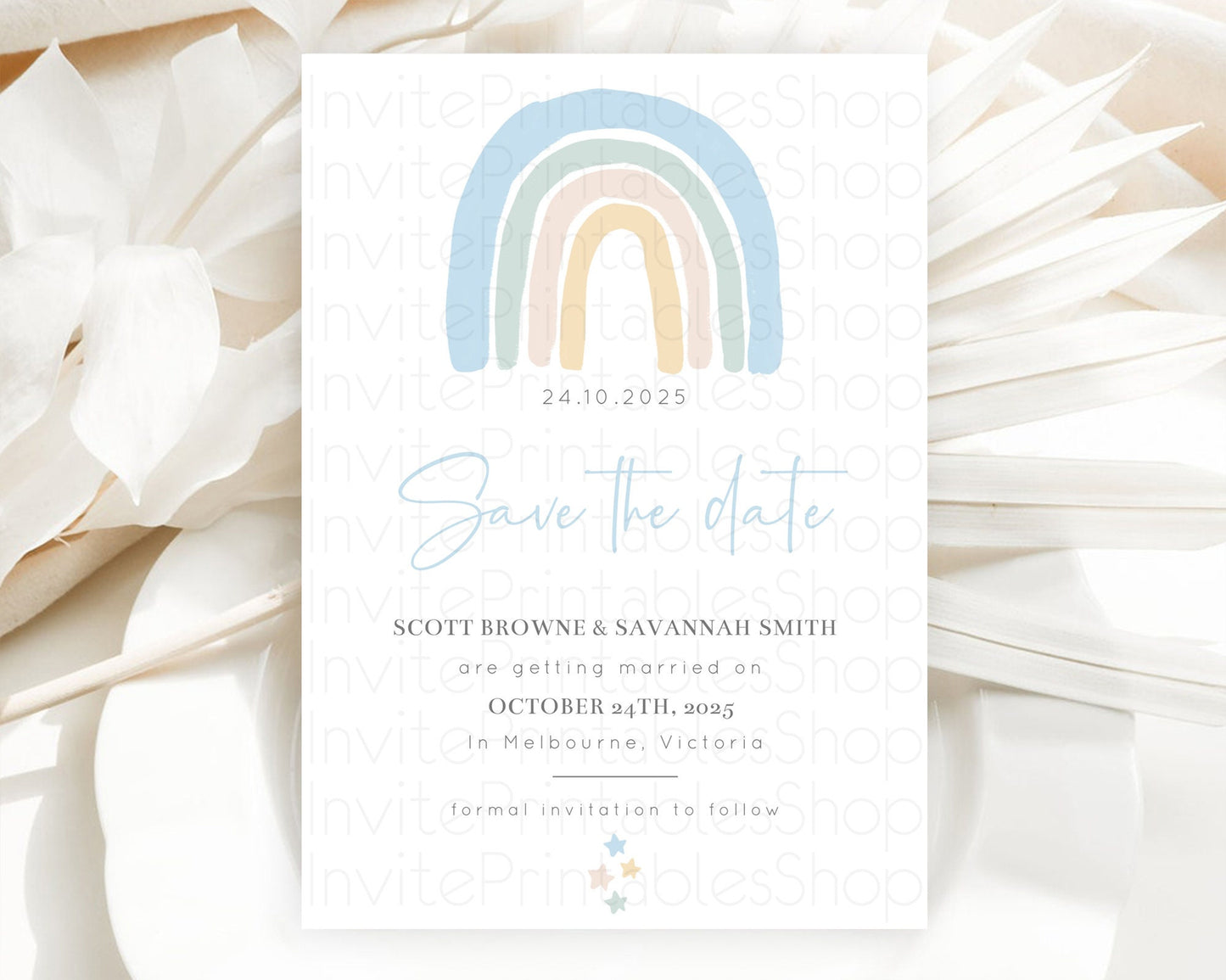 Pastel Rainbow Save The Date Template Boho Colorful Rainbow Party Rainbow Baby Theme For 1st Birthday Baptism Baby Shower Wedding D10200