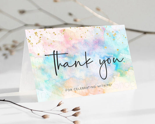 Pastel Thank You Rainbow Thank You Card Colorful Pastel Birthday Thank You Card Confetti Watercolor Pastel Teacher Thank You Cards D10266