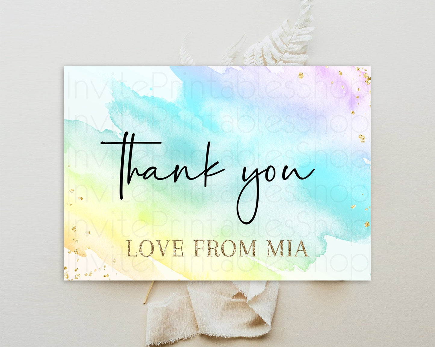 Pastel Thank You Rainbow Thank You Card Colorful Pastel Birthday Thank You Card Confetti Watercolor Pastel Teacher Thank You Cards D10171