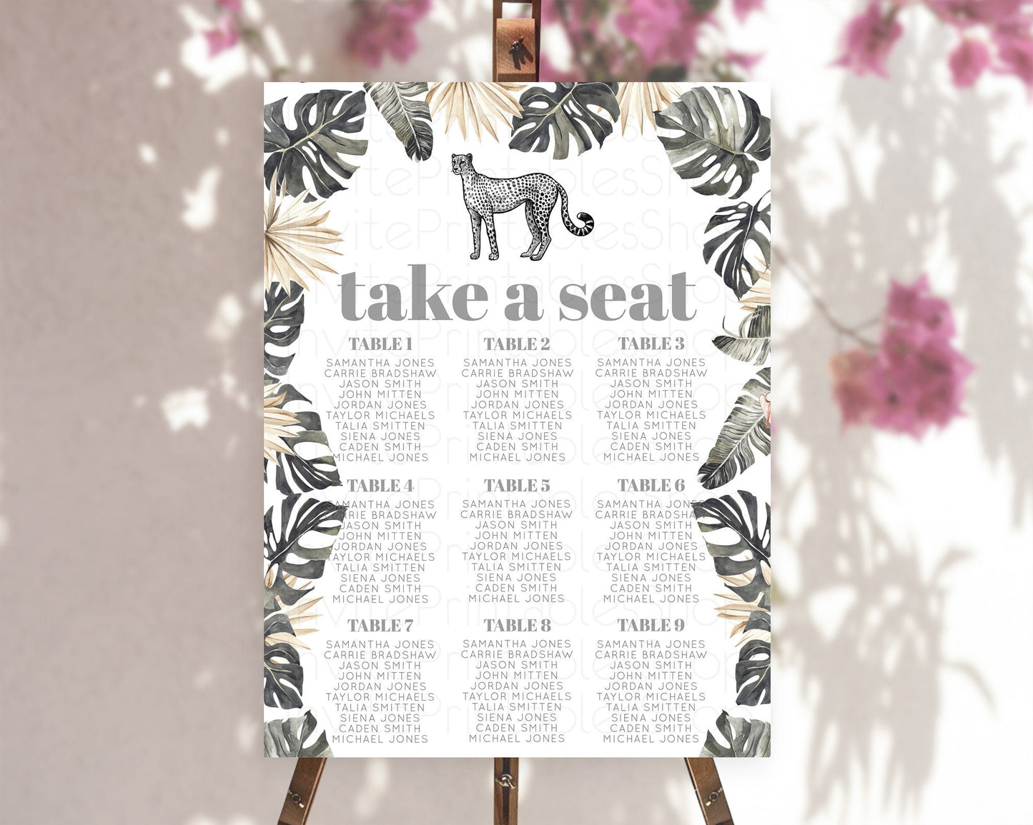 Cheetah Seating Chart Cheetah Seating Sign Cheetah Safari Seating Sign Adventure Cheetah Seating Board Palm Leaf Zoo Take a Seat D10823