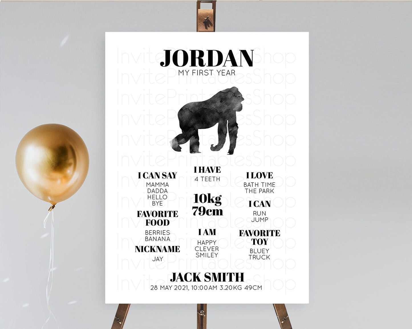 Gorilla First Birthday Milestone Board Gorilla Milestone Poster Gorilla Decor Safari Adventure Gorilla First Birthday Welcome Sign D10799