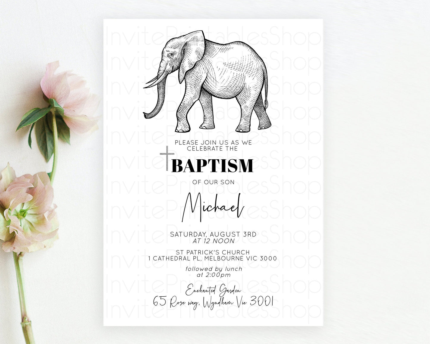 Elephant Baptism Invitation Elephant Baptism 1st Birthday Invitation Safari Christening Invitation TWO Wild ONE Jungle Adventure Zoo D10248