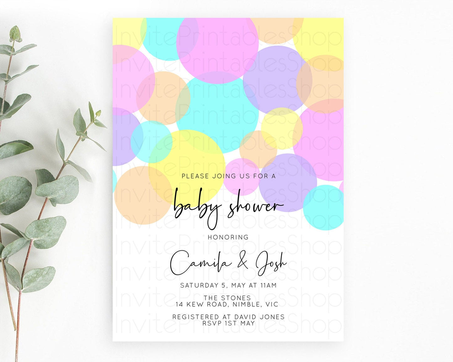 Pastel Rainbow Baby Shower Invitation Pastel Confetti Invitation Sprinkles Bubbles Invitation Colorful Rainbow Confetti Theme D10406