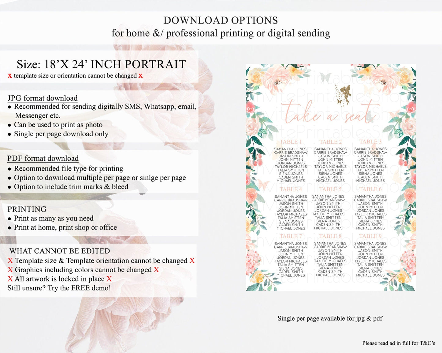 Fairy Seating Chart Pastel Fairy Seating Chart Fairy Tea Party Fairy Garden Seating Sign Enchanted Garden Floral Butterfly Decor D10789
