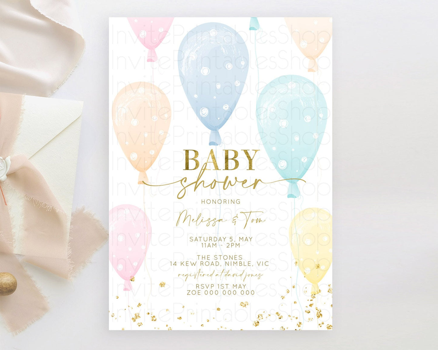 Pastel Balloon Baby Shower Invitation Pastel Balloon Invitation Colorful Pastel Rainbow Balloon Baby Shower Theme D10182