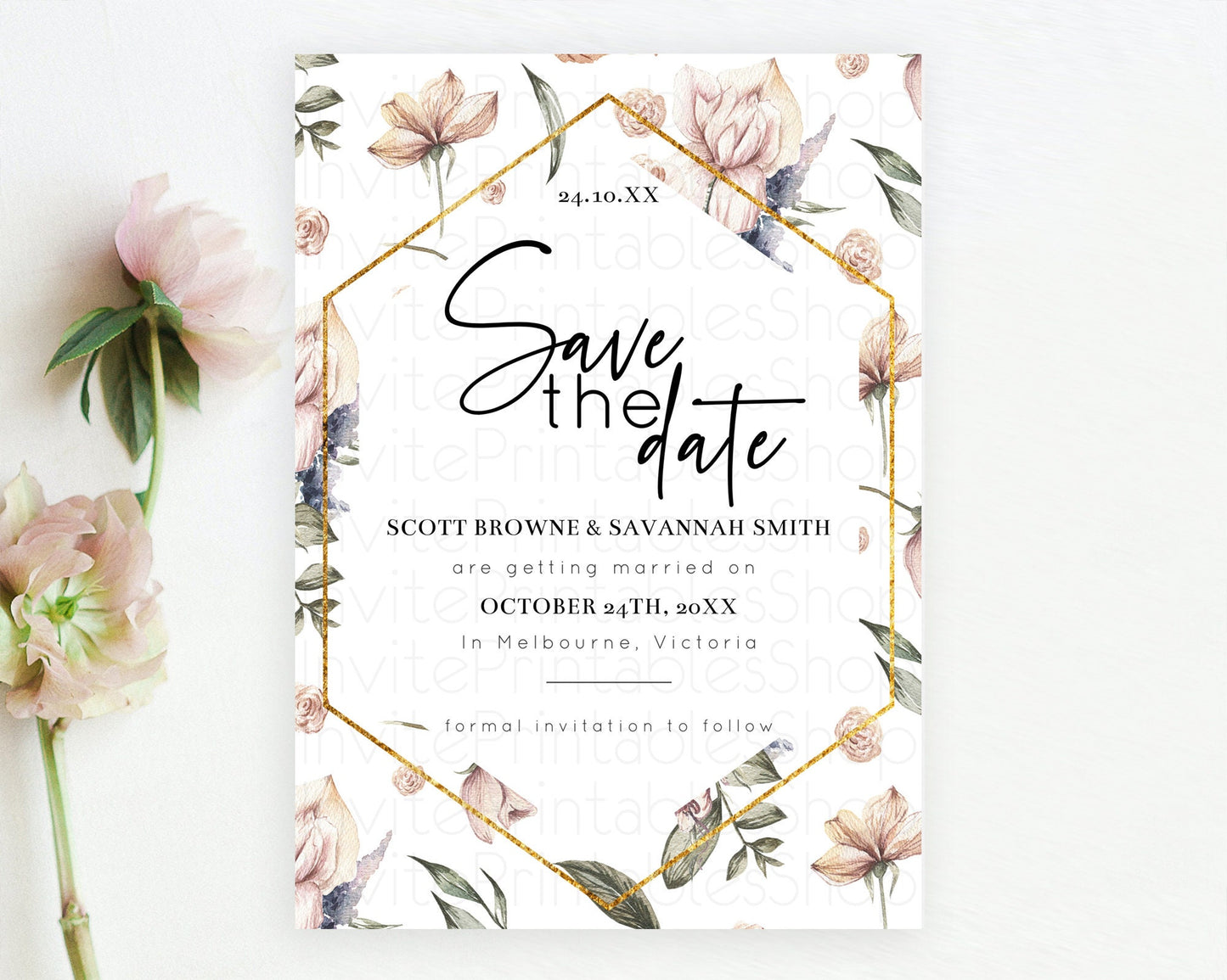 Wildflower Save The Date Template Secret Garden Save The Date Pastel Floral Garden Party Boho Flowers Birthday Baby Shower Wedding D10504