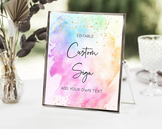 Editable Pastel Sign Ombre Table Sign Decor Pastel Ombre Rainbow Watercolor