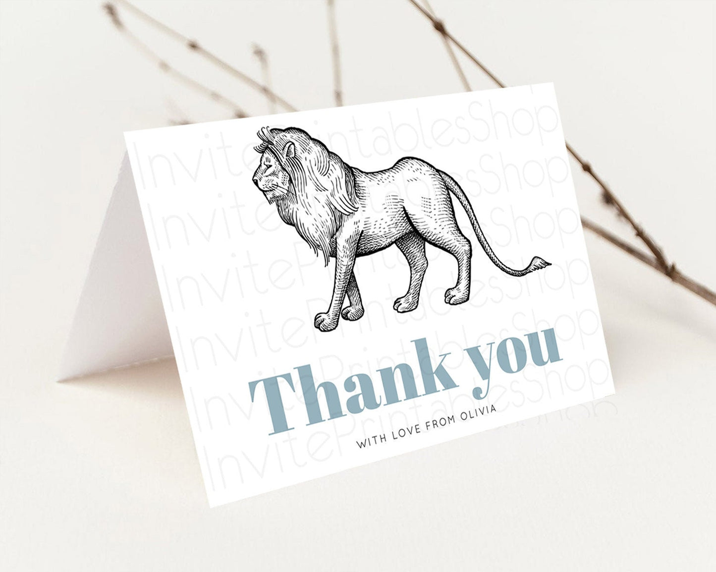 Lion Thank You Lion Thank You Card Lion Party Birthday Thank You Card Safari Lion Cards Dried Palm Fern Lion Teacher Thank You Cards D10246