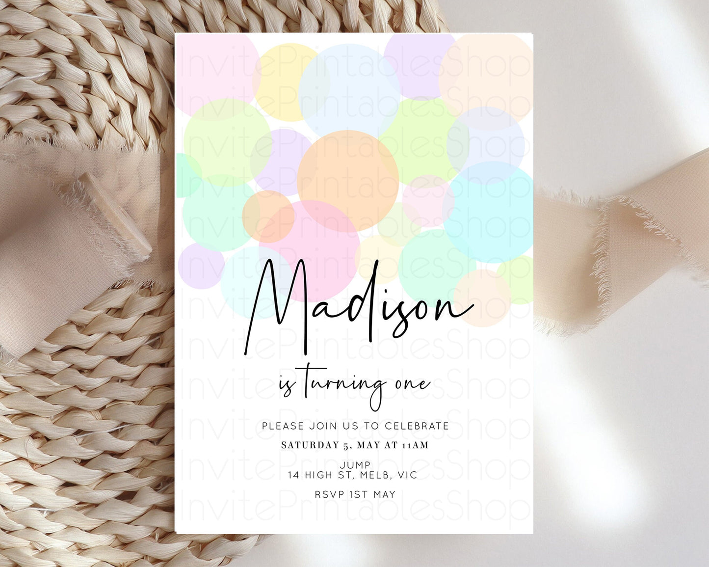 Bubbles Birthday Invitation Rainbow Confetti Invite Pastel Sprinkles Invite Pastel Colorful Art Fun Simple Birthday Invite 1st 2nd 3rd 208