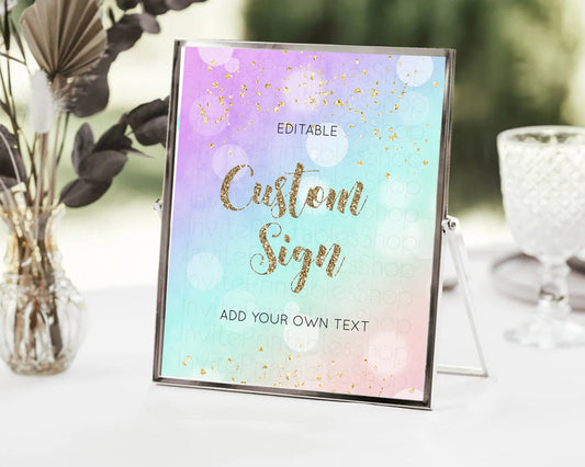 Editable Pastel Sign Ombre Table Sign Decor Pastel Ombre Rainbow Watercolor