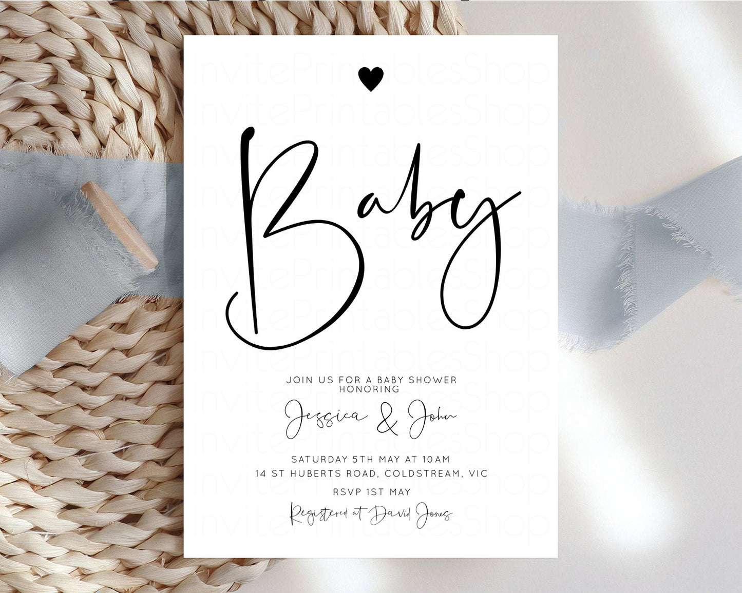 White Black Baby Shower Invitation White Baby Shower Love Heart Invitation Modern Baby Shower Simple Baby Shower wh101