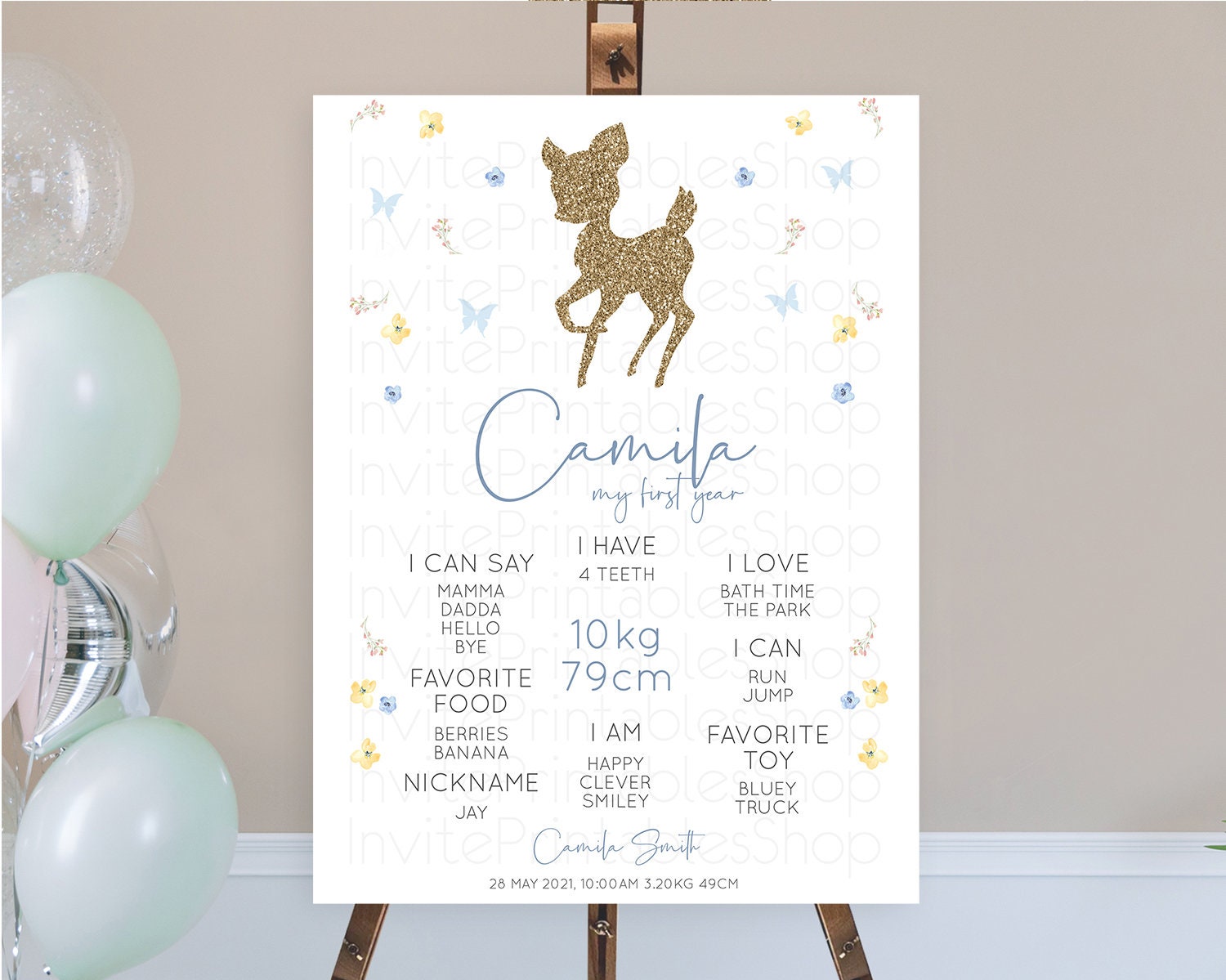 Editable Fawn First Birthday Milestone Board Deer First Birthday Milestone P