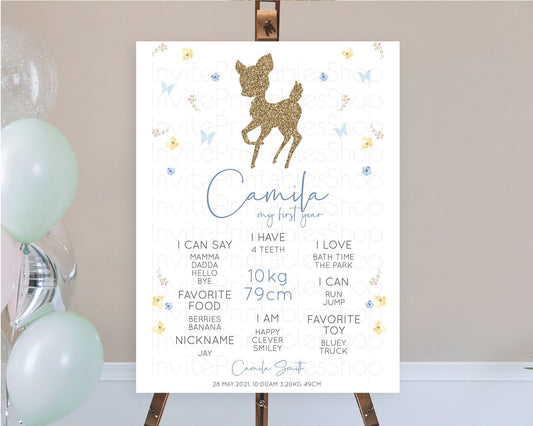Editable Fawn First Birthday Milestone Board Deer First Birthday Milestone P