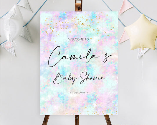 Editable Pastel Baby Shower Welcome Sign Pastel Rainbow Welcome Sign Colorfu