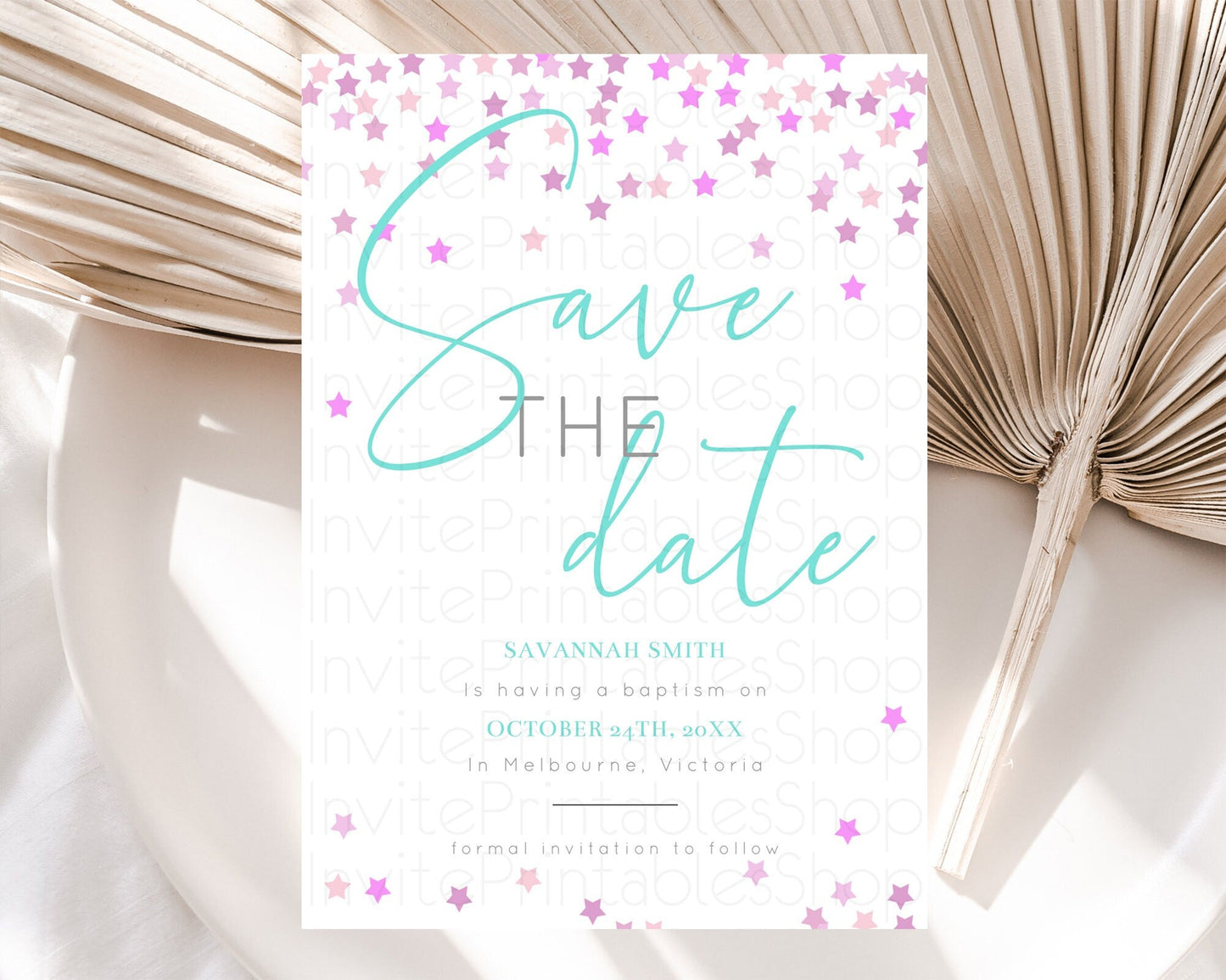 Twinkle Stars Save The Date Template Pastel Twinkle Little Star Party Shooting Star Confetti Sprinkles Birthday Baptism Baby Shower D10403