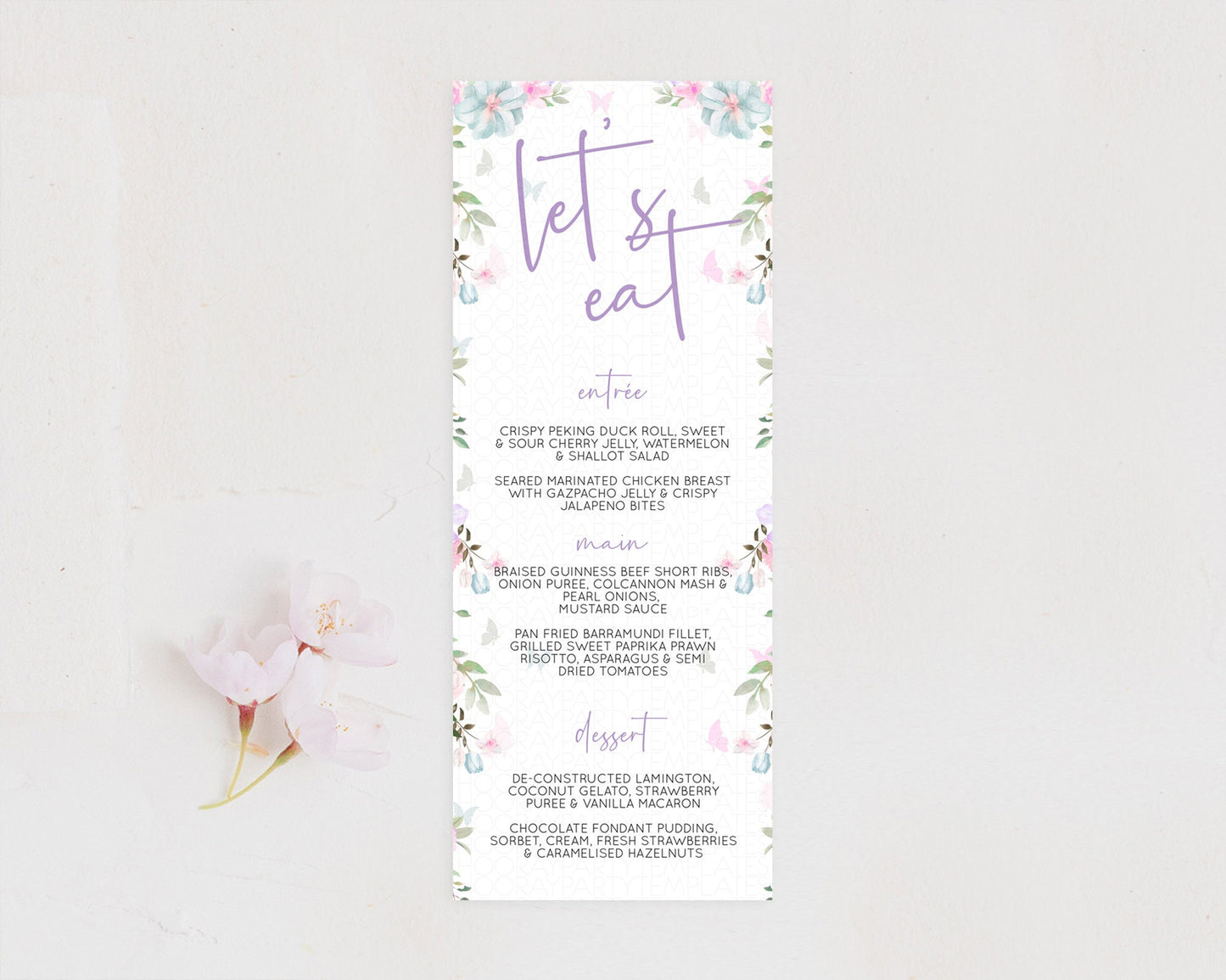 Secret Garden Menu Wildflower Menu Template Pastel Flower Garden Table Decor Boho Floral Dinner Dessert Floral Party Food Menu D10494