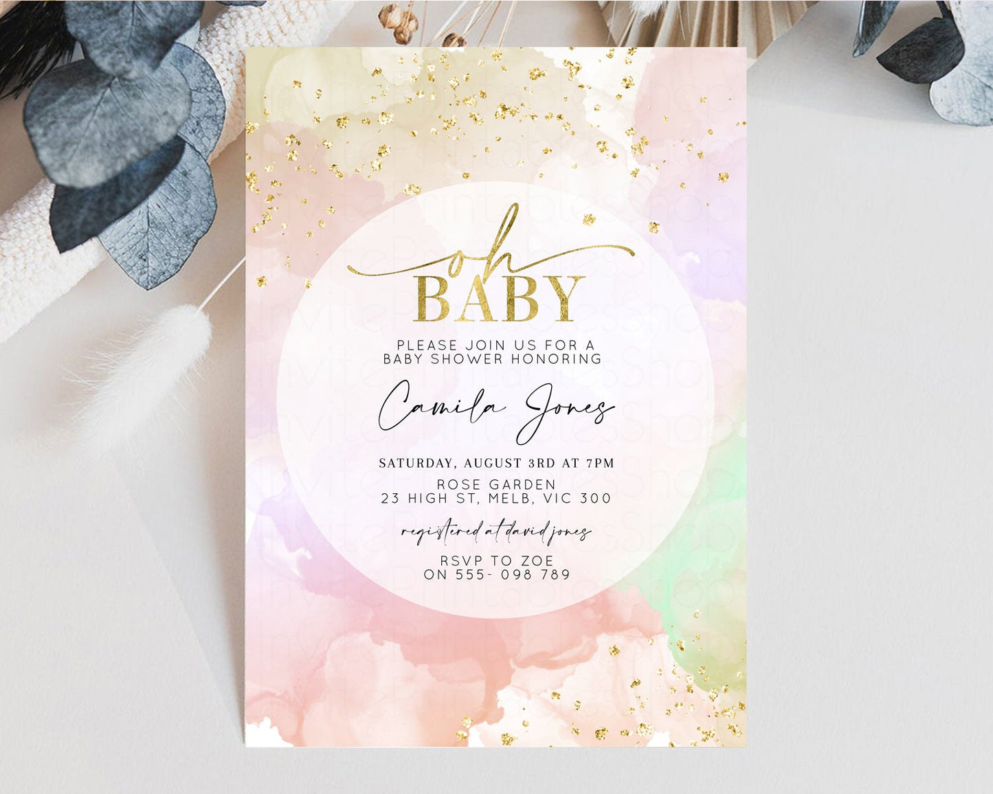 Pastel Baby Shower Invitation Rainbow Baby Shower Invitation Watercolor Ombre Invitation Rainbow Pastel Invite Colorful Glitter Shower 599v3