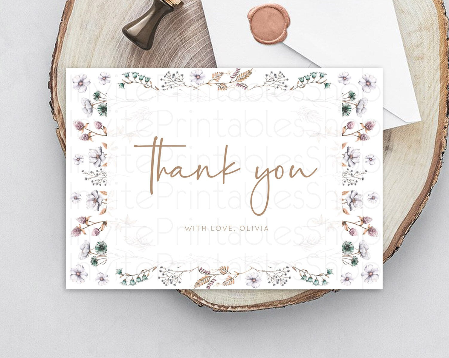 Editable Secret Garden Thank You Wildflower Thank You Card Pastel Flower Gar