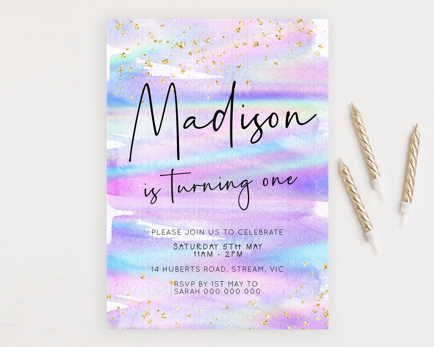 Editable Pastel Birthday Invitation Ombre Watercolor Birthday Invitation Gli