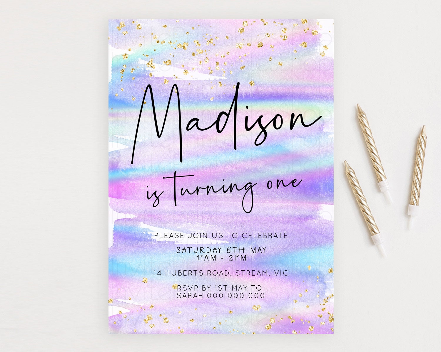 Editable Pastel Birthday Invitation Ombre Watercolor Birthday Invitation Gli