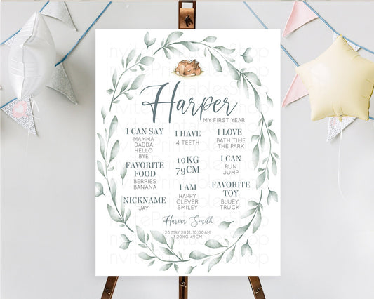 Fawn First Birthday Milestone Board Deer First Birthday Milestone Poster Enchanted Forest Butterfly Pastel Flowers 1st Birthday Sign D10935