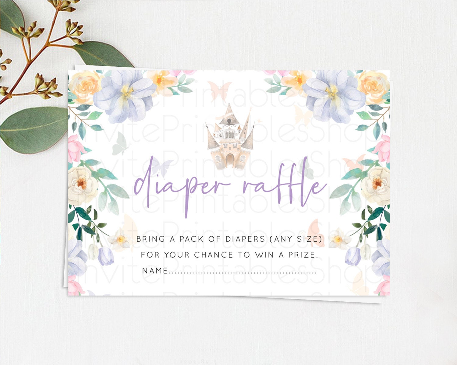 Editable Princess Diaper Raffle Card Castle Diaper Ticket Insert Secret Gard