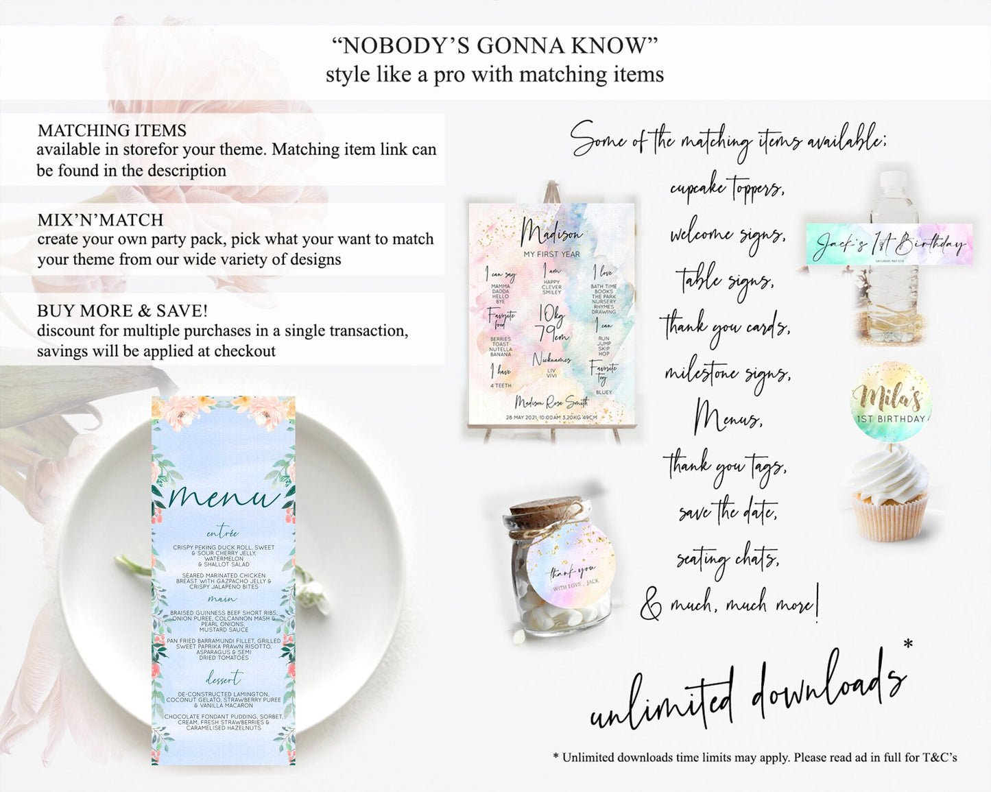 Secret Garden Menu Wildflower Menu Template Pastel Flower Garden Table Decor Boho Floral Dinner Dessert Floral Party Food Menu D10337