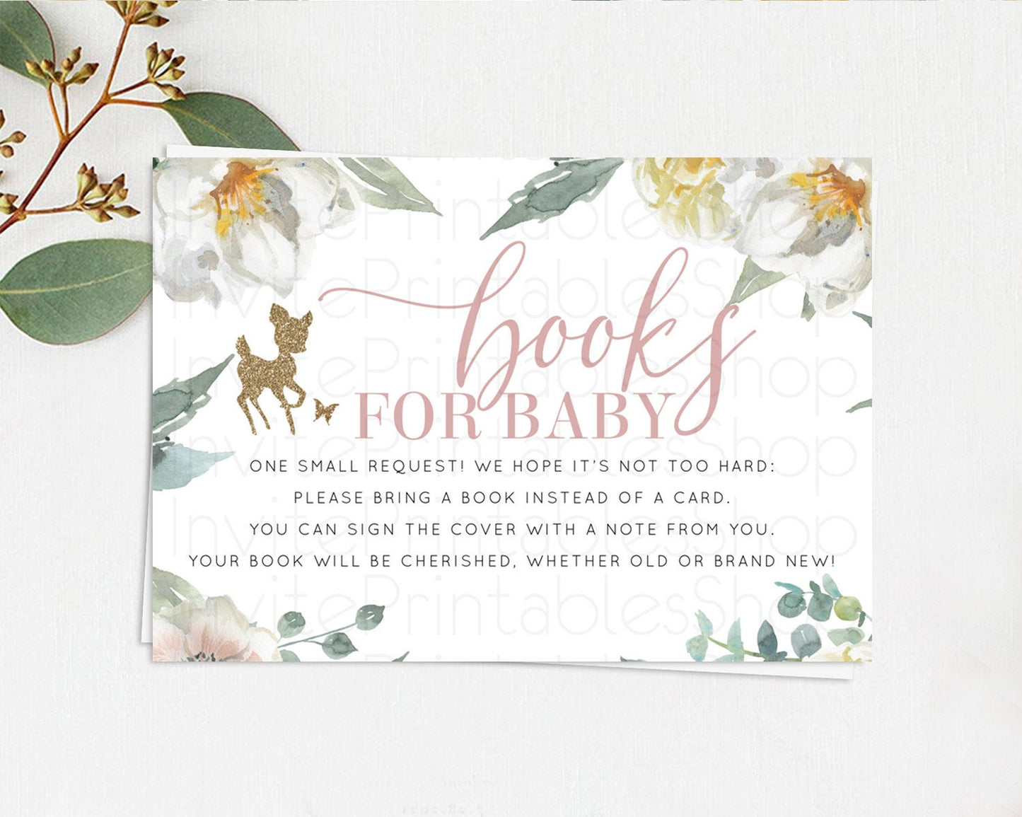 Fawn Books For Baby Card Deer Book Insert Floral Deer Book Card Enchanted Forest Butterfly Pastel Baby Shower Book Poem Request D10120