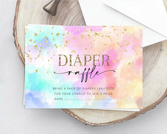 Pastel Diaper Raffle Card Pastel Rainbow Diaper Raffle Insert Colorful Ombre Watercolor Diaper Ticket Confetti Glitter Raffle Game D10667