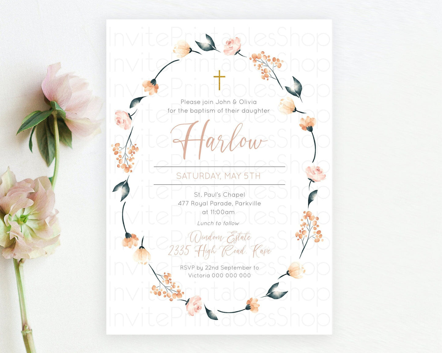 Secret Garden Baptism Invitation Wildflower Baptism Birthday Invite Pastel Flowers Christening Invite Enchanted Garden Boho Floral D10240