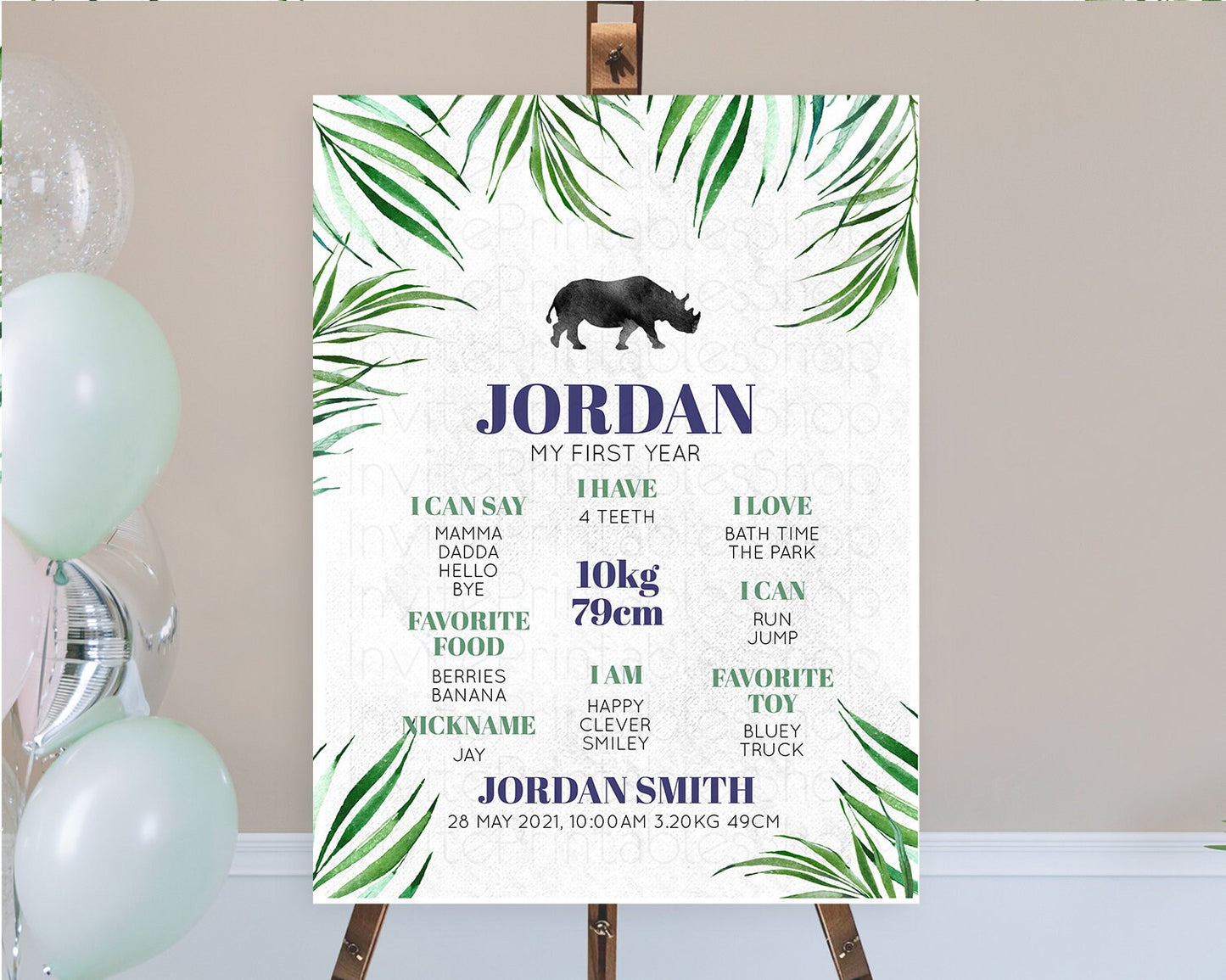 Rhino First Birthday Milestone Board Rhino Milestone Poster Rhino Decor Safari Adventure Rhino First Birthday Welcome Sign D10843