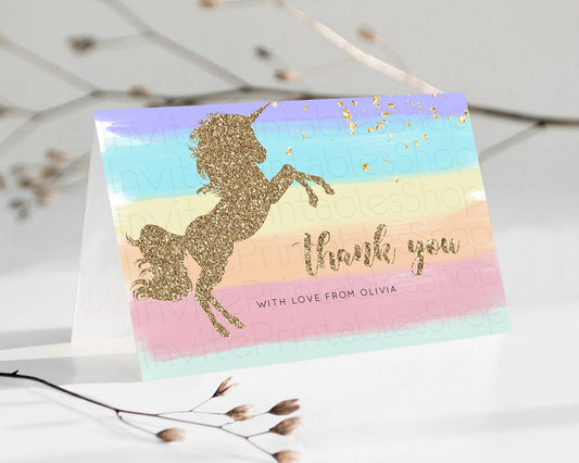 Unicorn Rainbow Thank You Card Pastel Unicorn Thank You Magical Ombre Unicorn Birthday Thank You Colorful Watercolor Teacher Card D10511